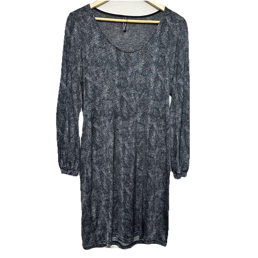 Viereck Snake Print Dress Womens L‎ Gray Black Long Sleeve Mob Wife City Chic